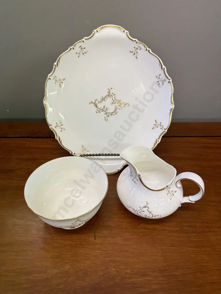 Royal Doulton English Fine China "Monteige"Cake Plate, Creamer & Sugar Bowl #H4954 Image 1++